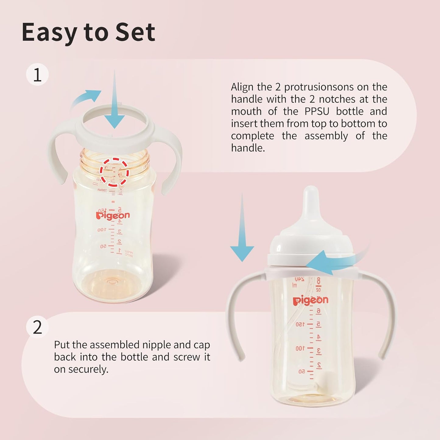 Pigeon Baby Bottle Handles for Pigeon PPSU Bottles 8.1Oz, Easy to Hold for Baby Hands, 1 Pack