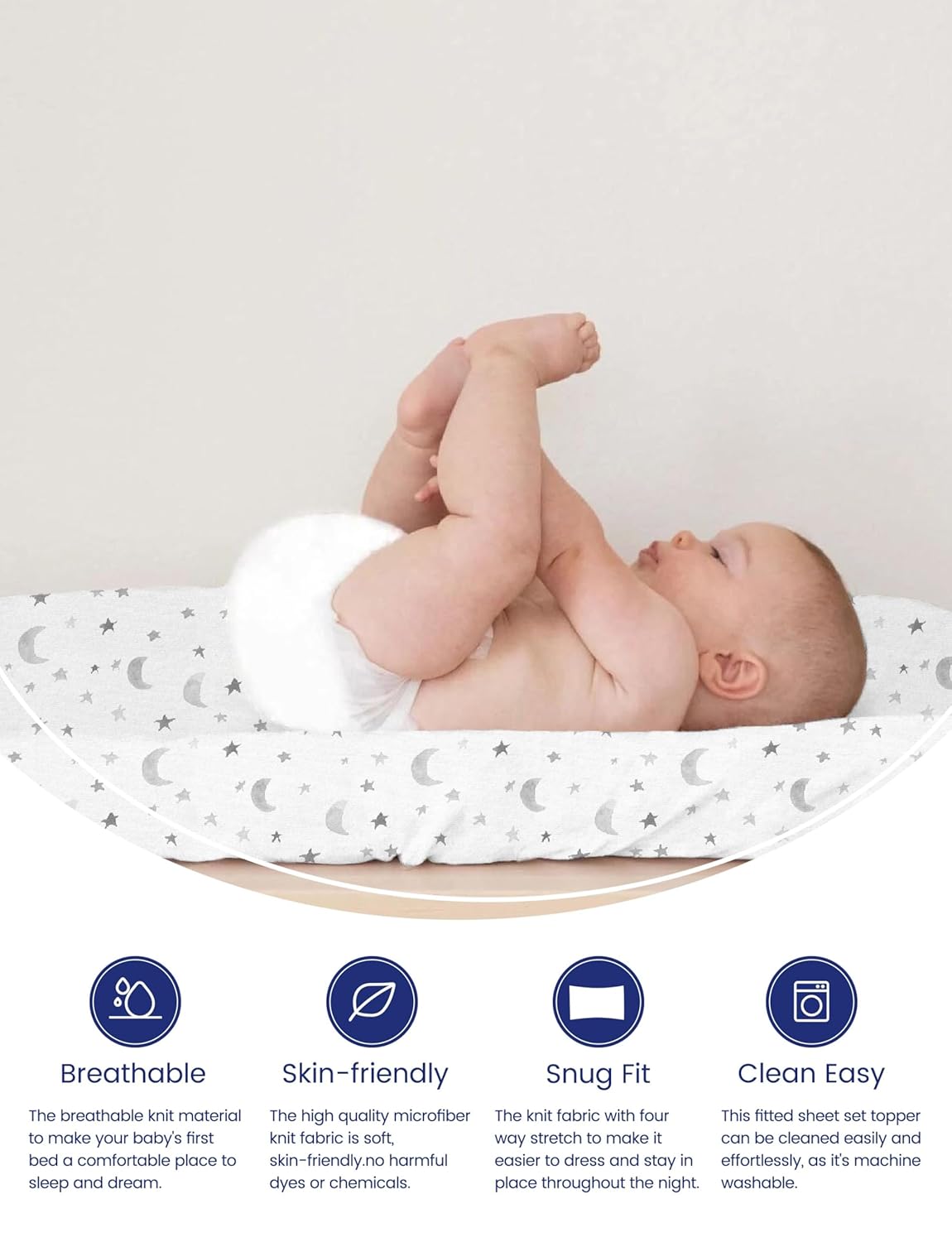 TotAha Premium Stretchy Changing Pad Cover, Buttery Soft Diaper Changing Pad Covers for Girls Boys, Super Stretchy Jersey Knit Changing Table Covers, 2 Pack, Moon & Grey Sky