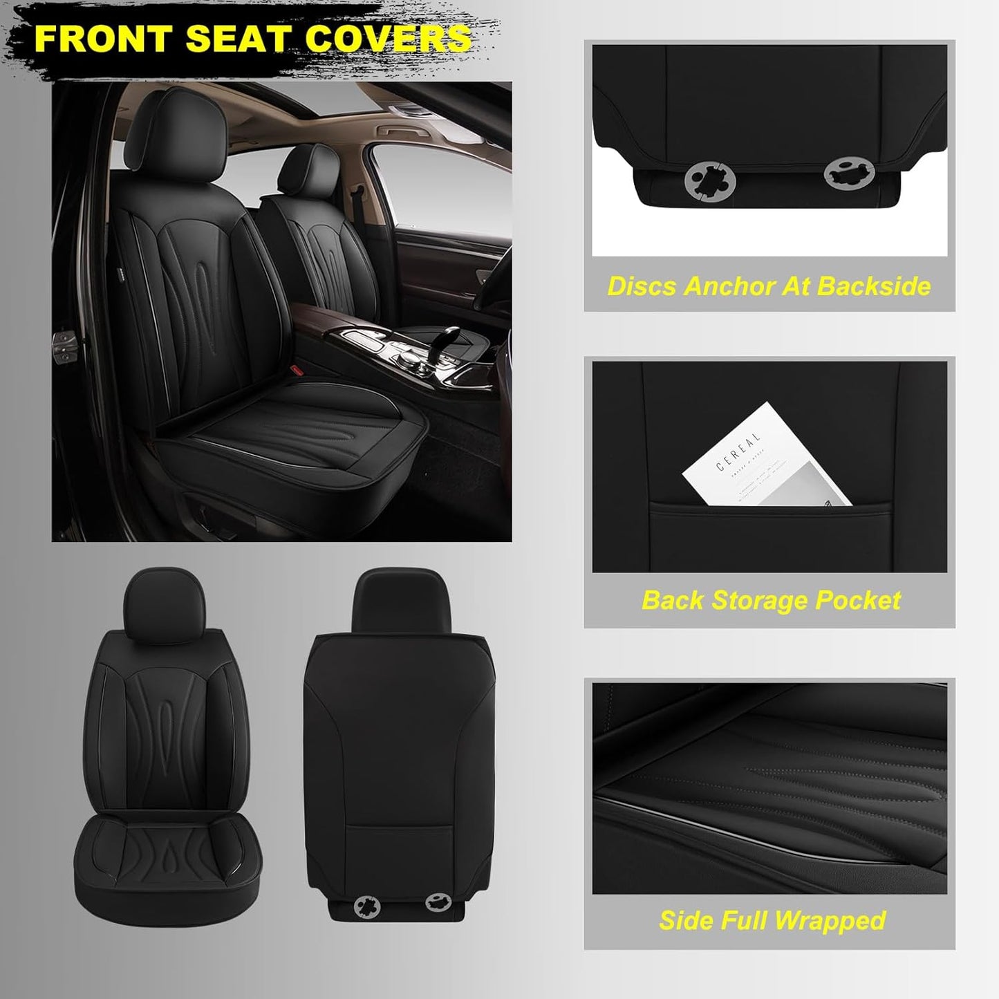 Car Seat Covers Full Set Fit for Acura TL 2004-2014,Waterproof Laux Leather Seat Protectors for 5-Seat Vehicles(Black)
