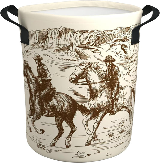 Western Cowboy Laundry Basket Gifts for Boys, Boys' Room Decor Baby Nursery Hamper Western Room Decor 19.6x15.7 Inch