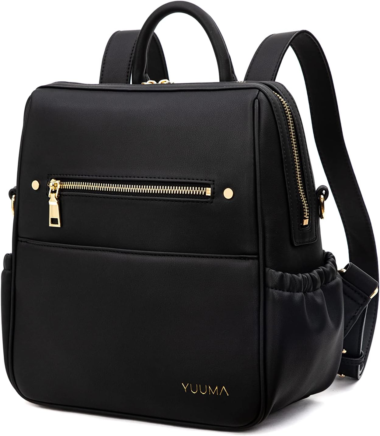 YUUMA Mini Diaper Bag Backpack-Minimalist bag With Premium Vegan Leather Material With 7 Interior and 5 External Pockets (Onyx)
