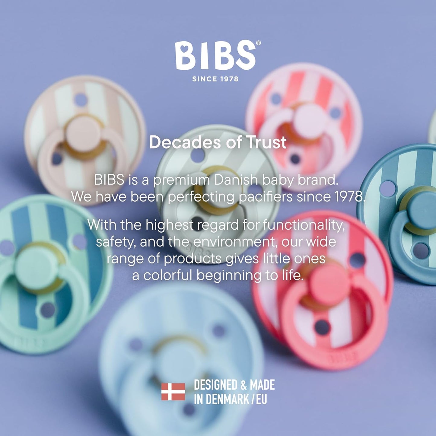 BIBS Pacifiers - Studio 2 Pack | Round Nipple Baby Pacifier | BPA Free Natural Rubber Latex Soother | Made in Denmark | Size 6+ Months | Block Sand