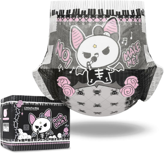 Littleforbig Ultra Absorbent 7000 mL Adult Printed Diaper 10 Pieces - Goth Brat (X-Large 48"-56")
