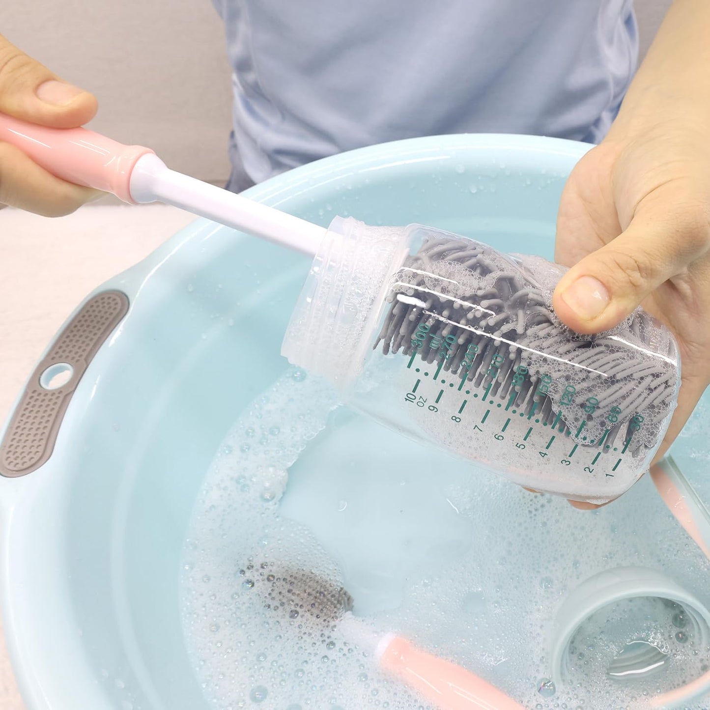 Silicone Cleaning Brush, 12" Long Handle Water Bottle Cleaner for Baby, Sports, Vase, Glassware, and Smaller Diameter Openings