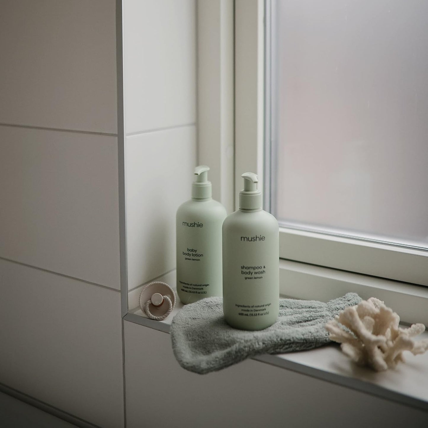 mushie Baby Organic Body Lotion | Moisturize, Soothe, and Hydrates Dry Skin | Made in Denmark, 13.53 fl oz (Green Lemon)