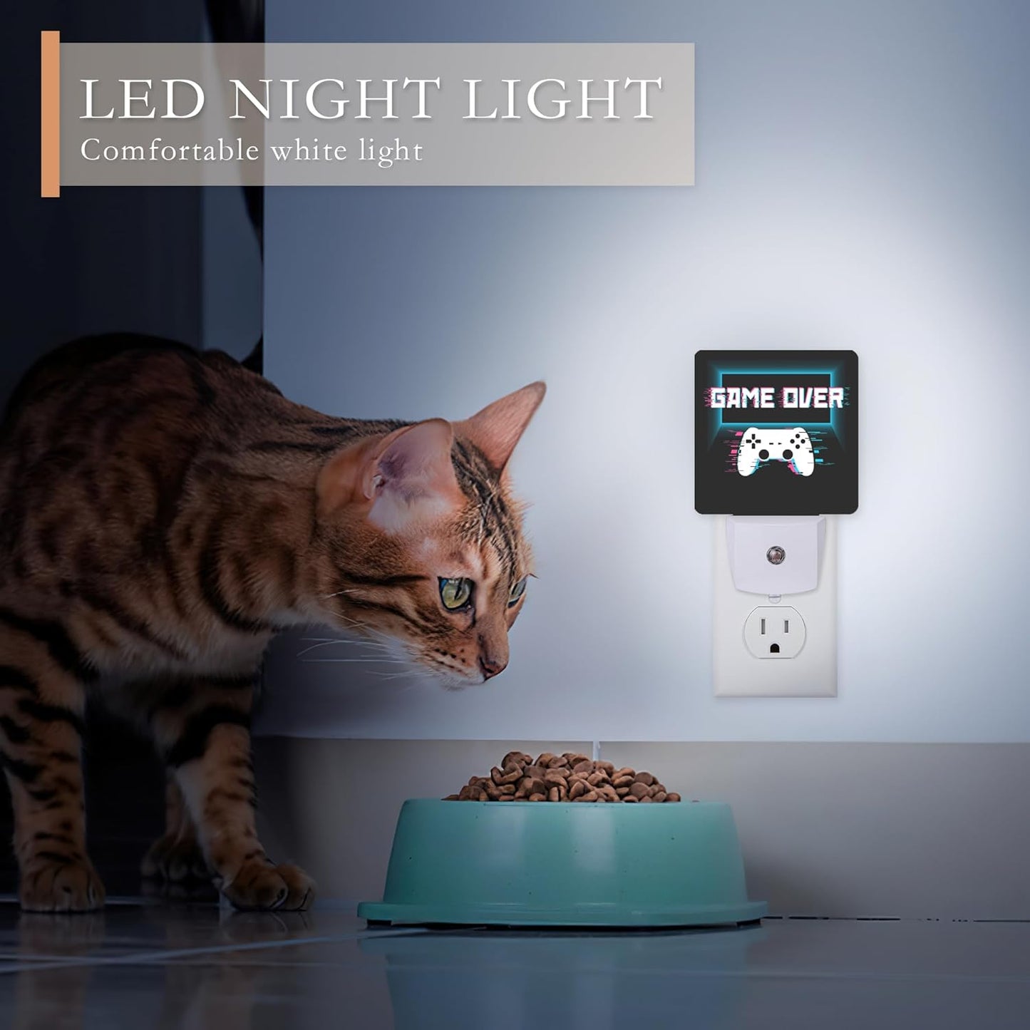 Gamer Game Controller Night Light,Game Over Night Lights Plug into Wall for Boys Girls Bedroom Decorative Half Round Nightlight Led Lamp 0.5W Sleep Friendly