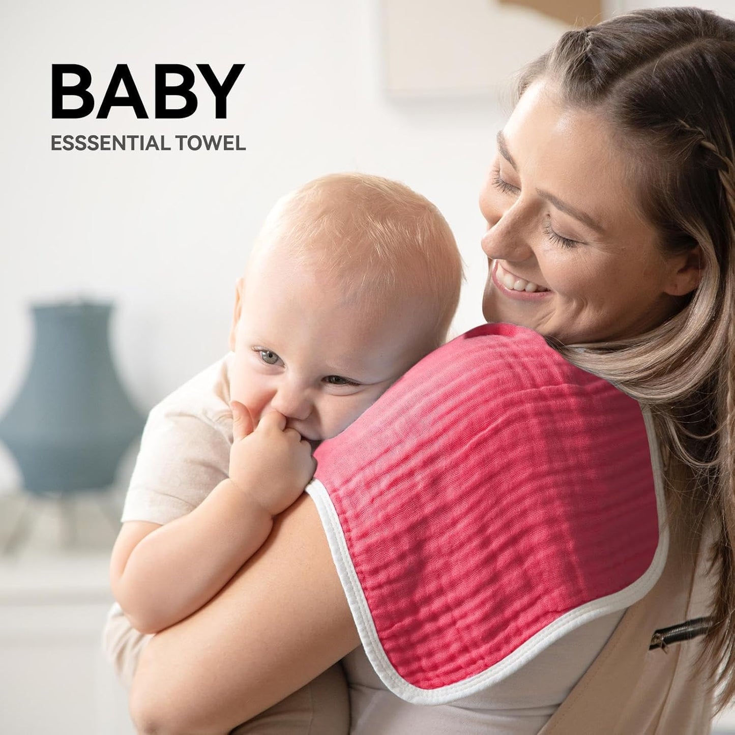 Synrroe Muslin Burp Cloths Large Pack of 10 Extra Absorbent and Soft 6 Layers 20 by 10 Inches 100% Cotton (Rose Red 10 Pack)