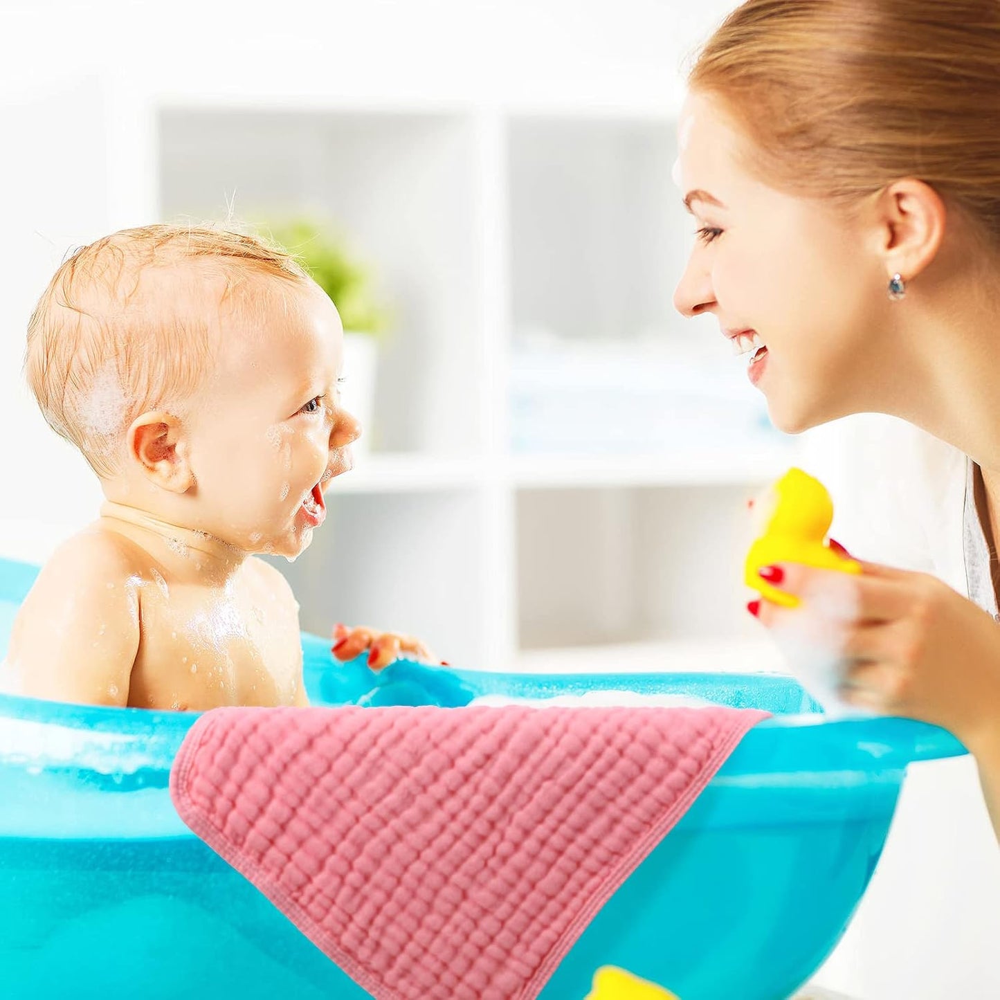 Tatuo 8 Pcs Baby Muslin Bibs & Burp Cloths 6 Absorbent Layer 100% Cotton Unisex Baby Bibs for Drooling and Teething