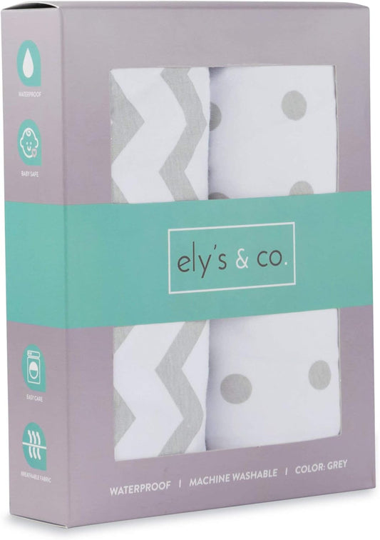 Waterproof Bassinet Sheets 2-Pack for Baby Boy or Baby Girl - (Grey Chevron & Grey Polka Dots)