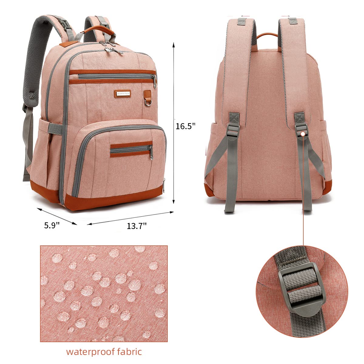 Diaper Bag Backpack, Large Baby Nappy Bags with Portable Changing Pad for Boys and GirlsMultifunction Travel Baby Bag for Moms Dads, Shower Gifts Waterproof and Stylish，Deep Powder
