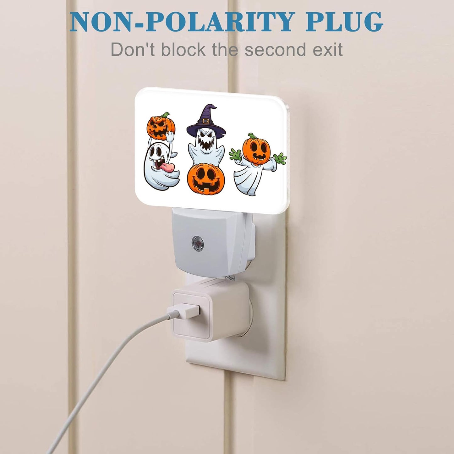 Halloween Funny Ghost Night Light for Kids Girls Boys, Halloween Pumpkin LED Night Light Plug into Wall with Dusk to Dawn Sensor for Bedroom, Hallway, Kitchen, Bathroom, Stairs Decor