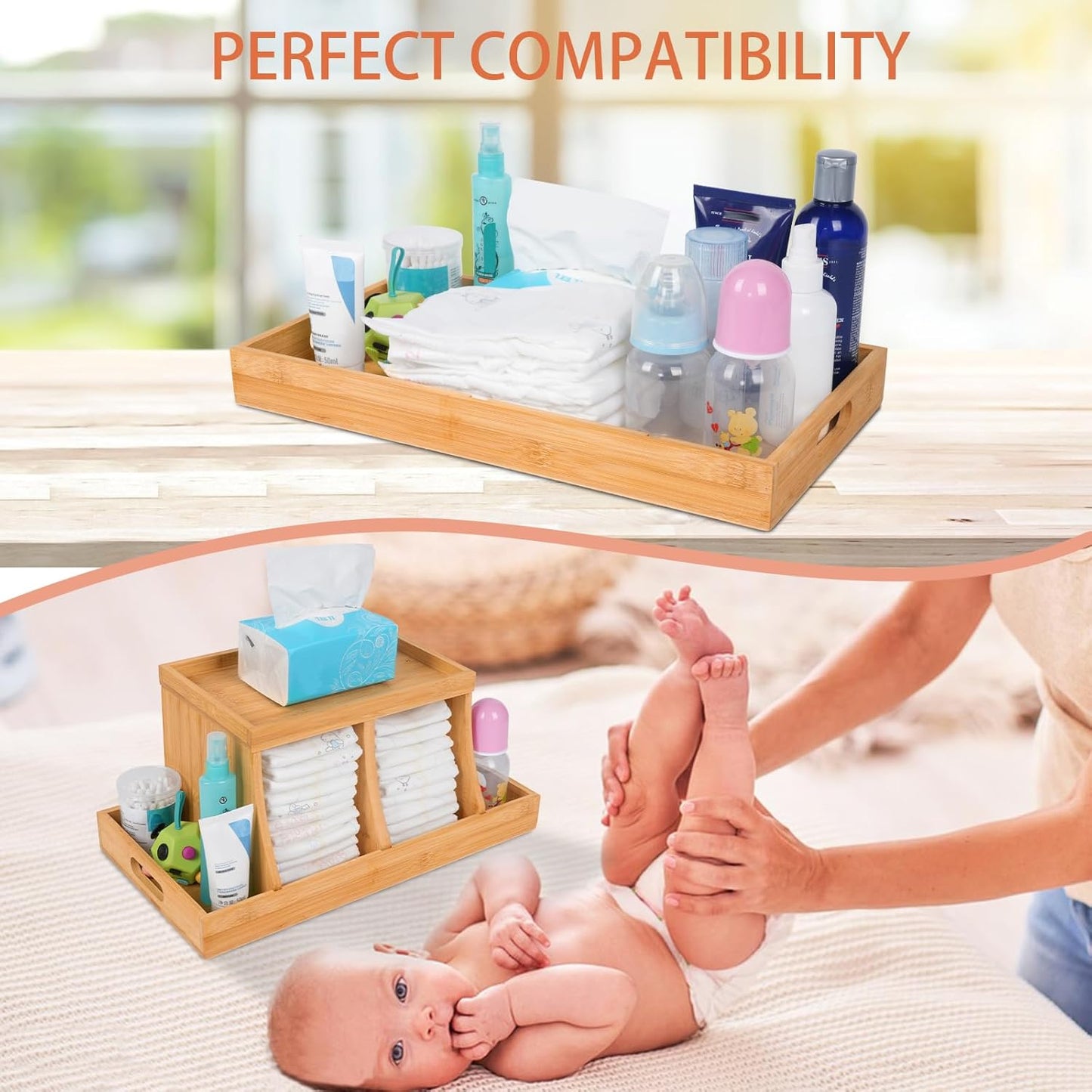 Three colors Bamboo Diaper Organizer, Wooden Diaper Caddy, Changing Table Organizer Storage Organizer, Nursery Baby Organization