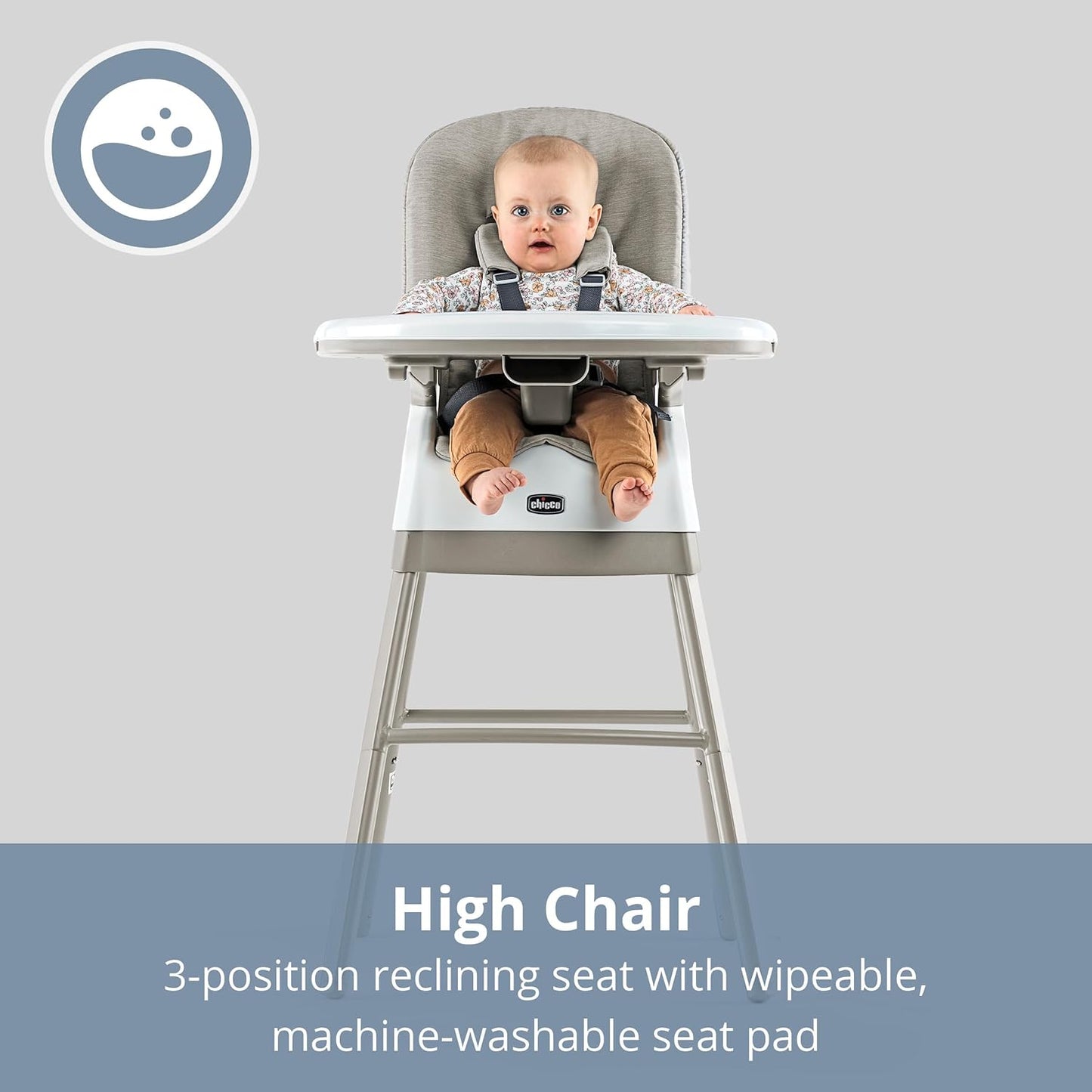 Chicco Stack® Hi-Lo 6-in-1 Multi-Use Convertible High Chair, Reclining High Chair for Babies and Toddlers Easy-Clean Baby Booster Toddler Seat Combo | Sand/Beige