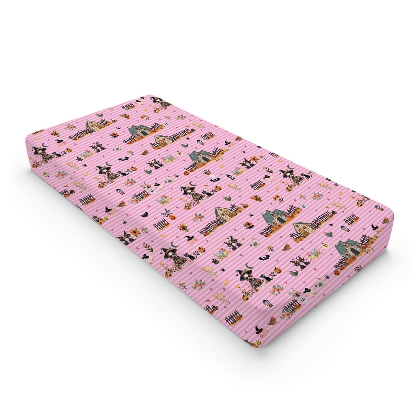 Fall Farm Witch Cats Baby Changing Pad Cover Halloween Farmhouse Pig Hen Bat Moon Pumpkins Floral Nursery Diaper Changing Table Sheets for Boy Girl Soft Stretch Changing Pad Table Mats 32''x16''