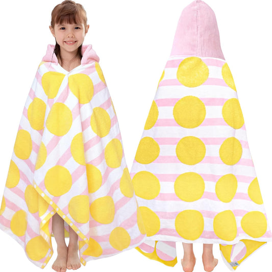 VOOVA & MOVAS Kids Bath Towel with Hood(3-10Years), Quick Dry Absorbent Lightweight Towel Wrap for Pool | Swim | Bath | Beach, Pink Strip Dot