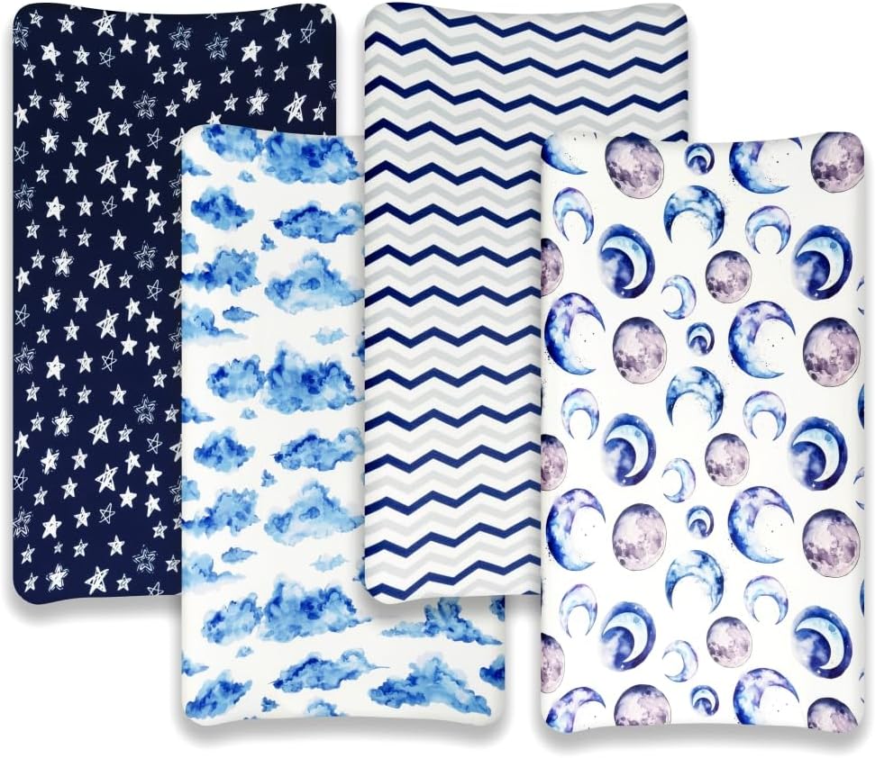 4 Pack Changing Pad Cover for Baby Boys Neutral Unisex Fitted Breathable Baby Changing Pad Sheets for Toddler Changing Table (Sky)