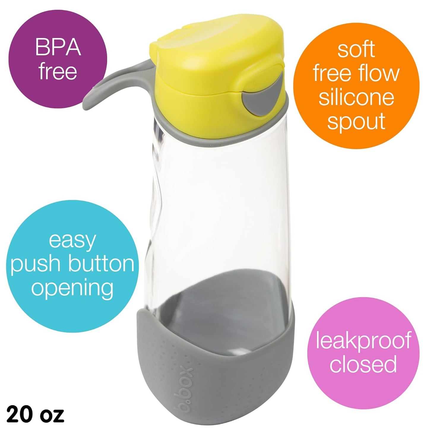 b.box 20 oz Sport Spout Kids Water Bottle for School, Sports, Travel, Daycare. Leakproof, Spill Proof, Dishwasher Safe. Easy Grip Triangle Shape, Durable Tritan Material. BPA Free.