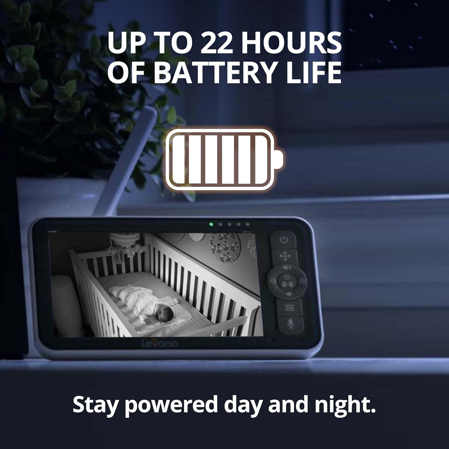 Levana Nala 5.5" HD Video Baby Monitor, 1080P Night Vision PTZ Camera, 22 Hour Battery Life, 5000mAH Battery, No WiFi, Two-Way Talk, 1000ft Range, Carrying Case, 2 Year Warranty