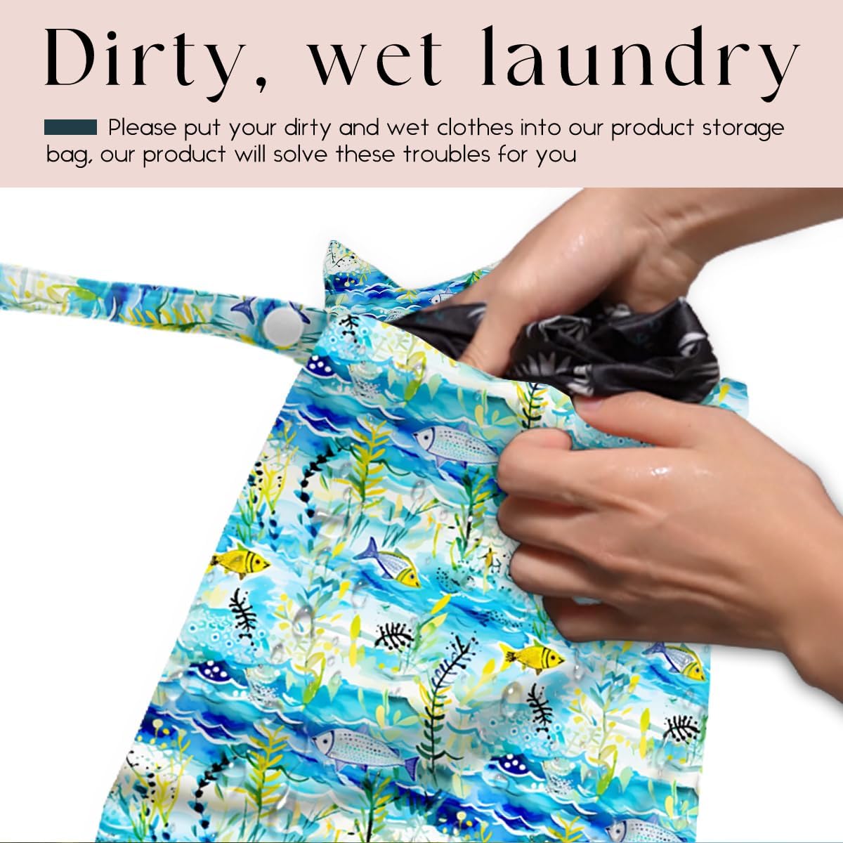 Wet Bag for Swimsuit, Beach Travel Essentials Wet Dry Bag, for Sunscreen Toiletry Dirty Clothes Yoga Gym Diaper, Friends Summer Beach Vacation Gifts. Fish and seaweed