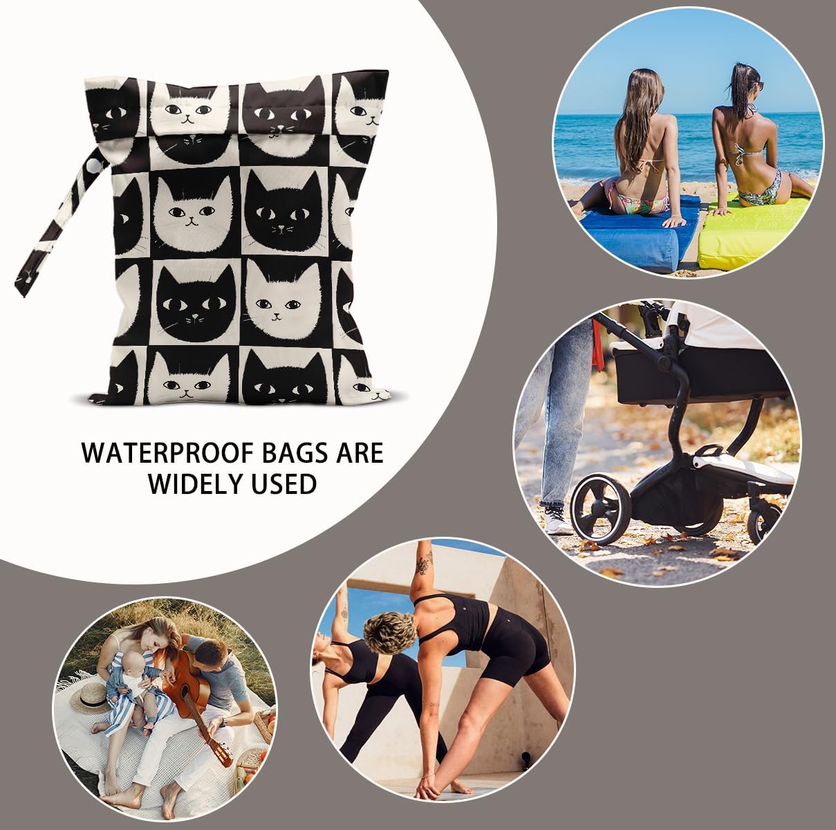 Cat Lover Gifts, 2Pcs Cat Print Wet Bags, Wet Dry Bag Reusable Zipper Pouch for Swimsuit, Diapers, Beach, Dirty Yoga Gym Clothes, Toiletries, Waterproof Birthday Christmas Gifts