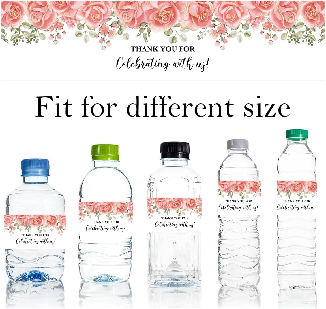 100PCS Wedding Water Bottle Labels Waterproof Greenery Floral Wraps Sticker for Water Bottle Baby Shower Bottle Label for Bridal Shower Party Thanks A09