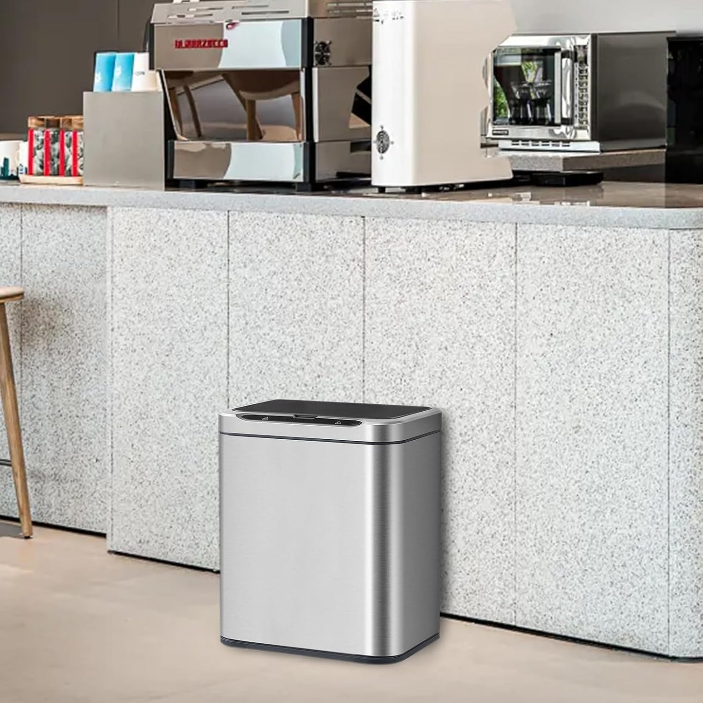 ELPHECO Stainless Steel Office Trash Can Motion Sensor Garbage Can Touchless Smart Trash Can Automatic Waste Bin for Kitchen, Office, Bathroom (Silver, 3.5 Gallons)