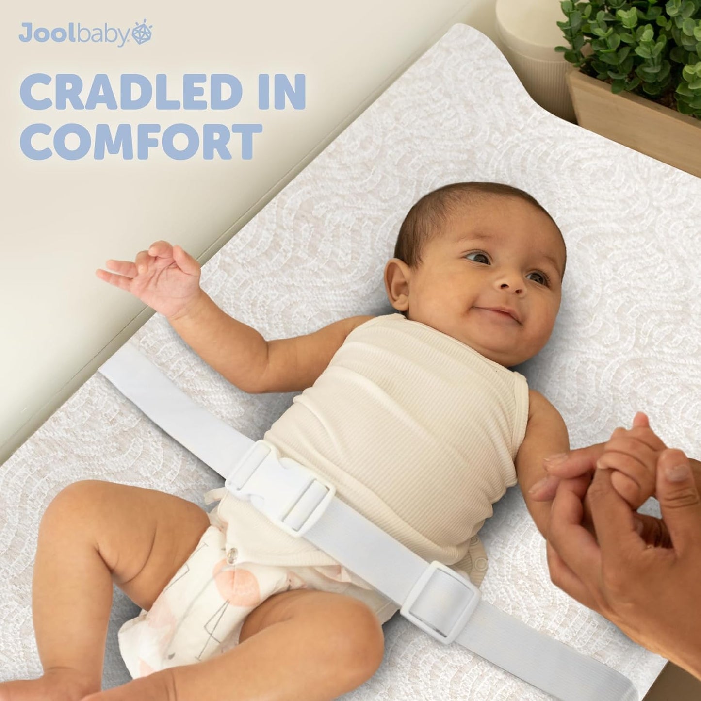 Jool Baby Soft Changing Pad + Washable Cover, Non-Slip - Fits Standard Changing Tables & Dressers (Off-White/Wave)