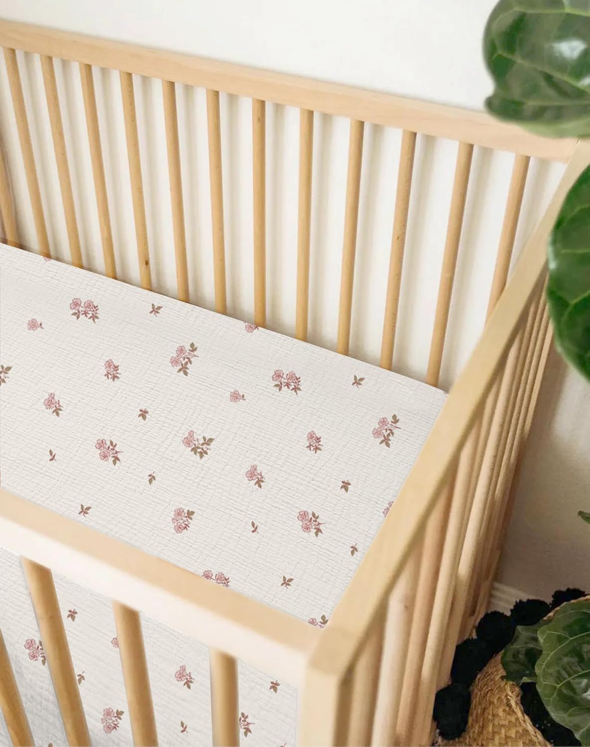 Crib Sheets for Baby Boy Girl 2 Pack, Fitted Crib Mattress Sheet 28" x 52", Muslin Toddler Bedding with Neutral Style, Nursery Bedding Essentials (Vintage Blossom & Pink)