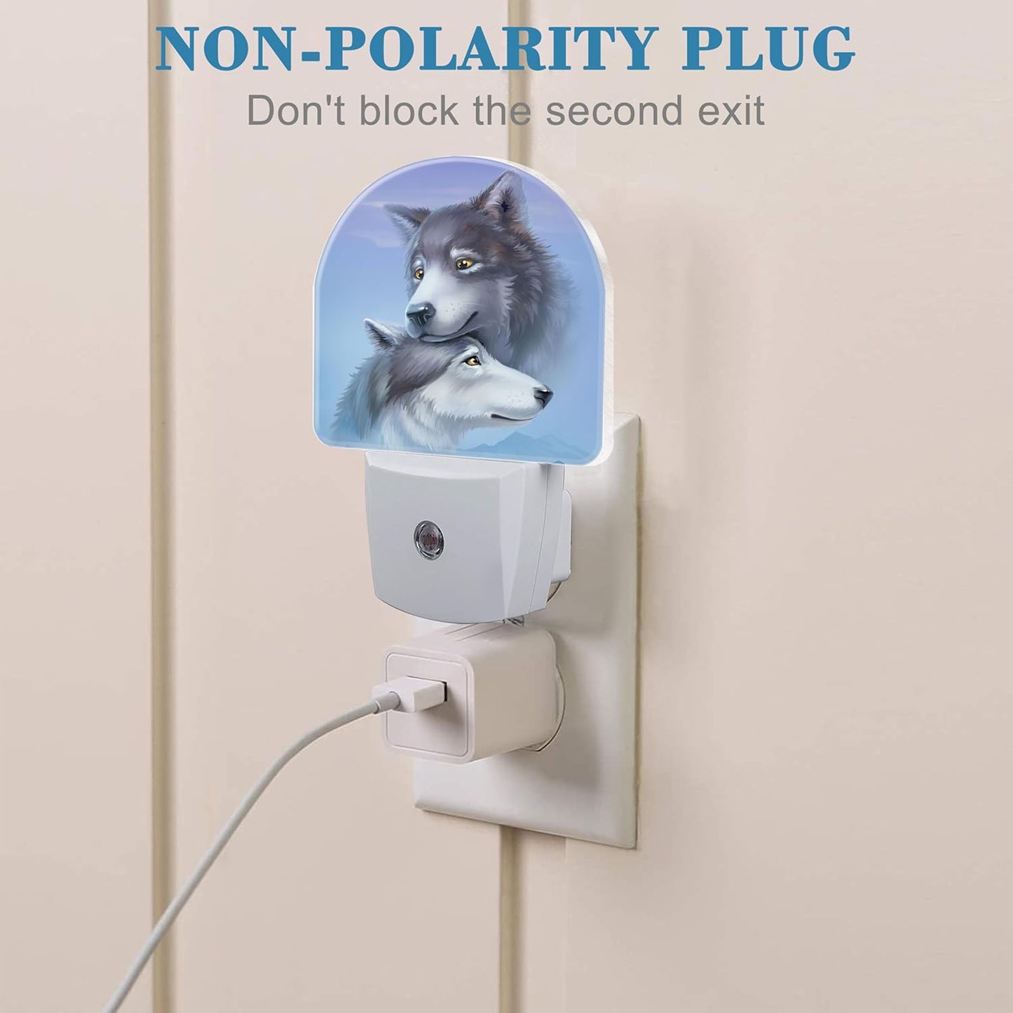 Night Light for Kids Girls Boys, Cool Wolf Couple LED Night Light Plug into Wall with Dusk to Dawn Sensor for Room Decor, Hallway, Kitchen, Bathroom, Nursery, Stairs