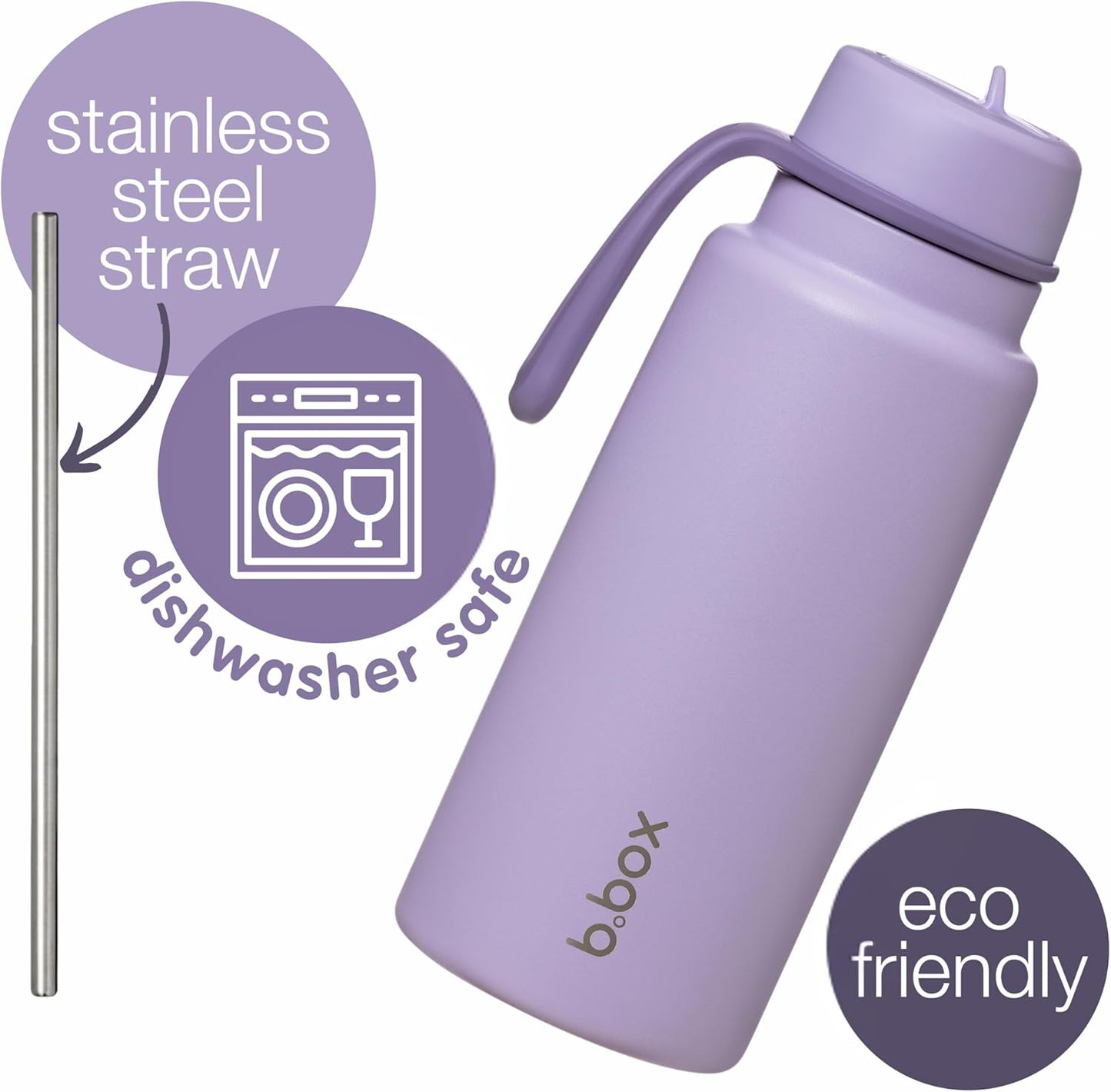 b.box Triple Insulated 34oz Water Bottle w/Stainless Steel Straw. 46 Hours Cold. Leak Proof Tumbler with Lid and Straw for Travel, Gym & School. BPA Free Sports Water Bottles.