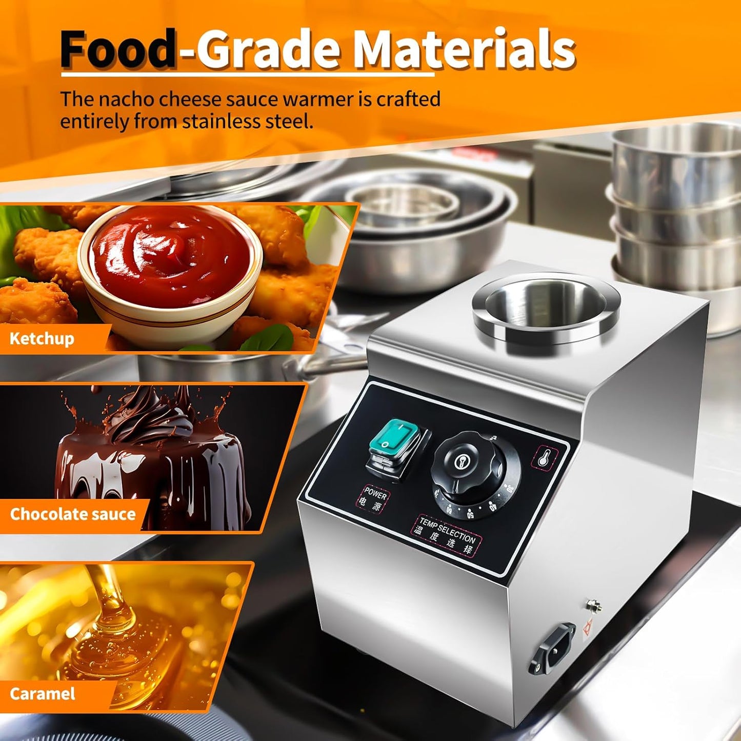 YOOKTEN Electric Nacho Cheese Sauce Warmer,0.68 Qt Cheese Sauce Dispenser Hot Fudge Bottle Warmer Cheese Sauce Warmer Dispenser Hot Chocolate Warmer and Dispenser with Bottles,86-185℉Adjustable 110V