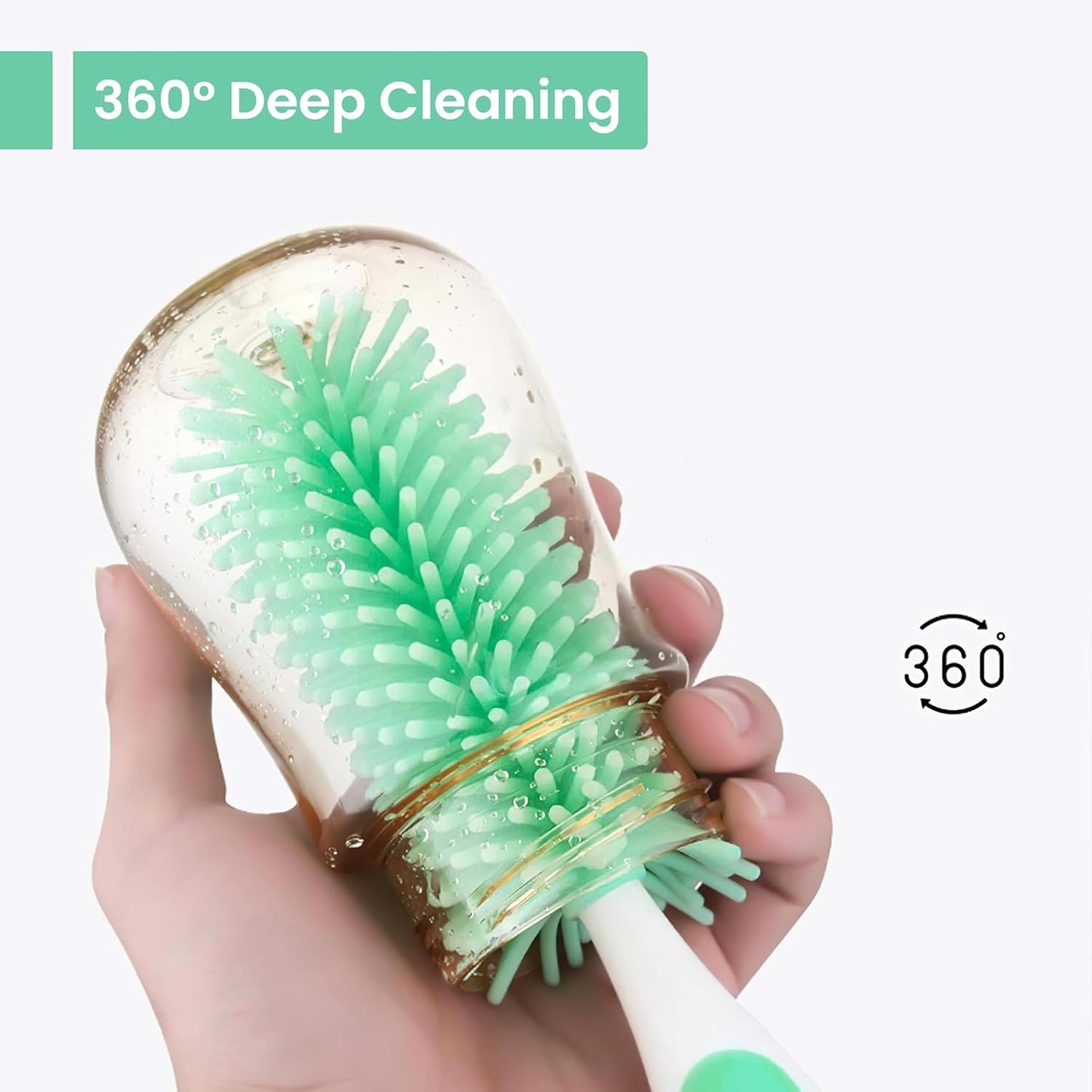 5-in-1 Baby Bottle Brush Set, Bottle Brush for Baby, Bottle Cleaner Brush Set, Including Nylon and Silicone Bottle Brush, Bottle Cap Brush, Straw Brush, Nipple Brush, BPA-Free (Green)