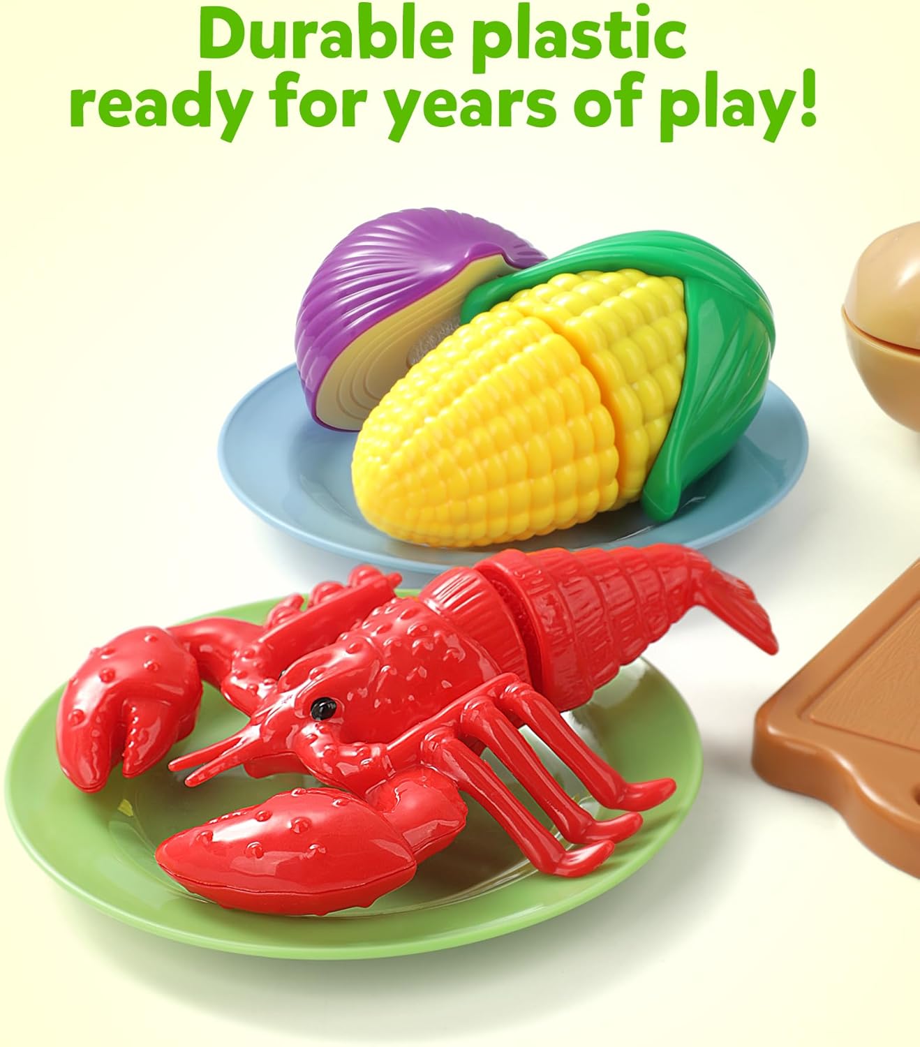 Coogam Pretend Play Food Kitchen Accessories for Kids, Fake Fruits Meats Vegetables Cutting Food with Shopping Storage Basket for Preschool Activities, Daycare Educational Toy for 3 4 5 Years old Kids