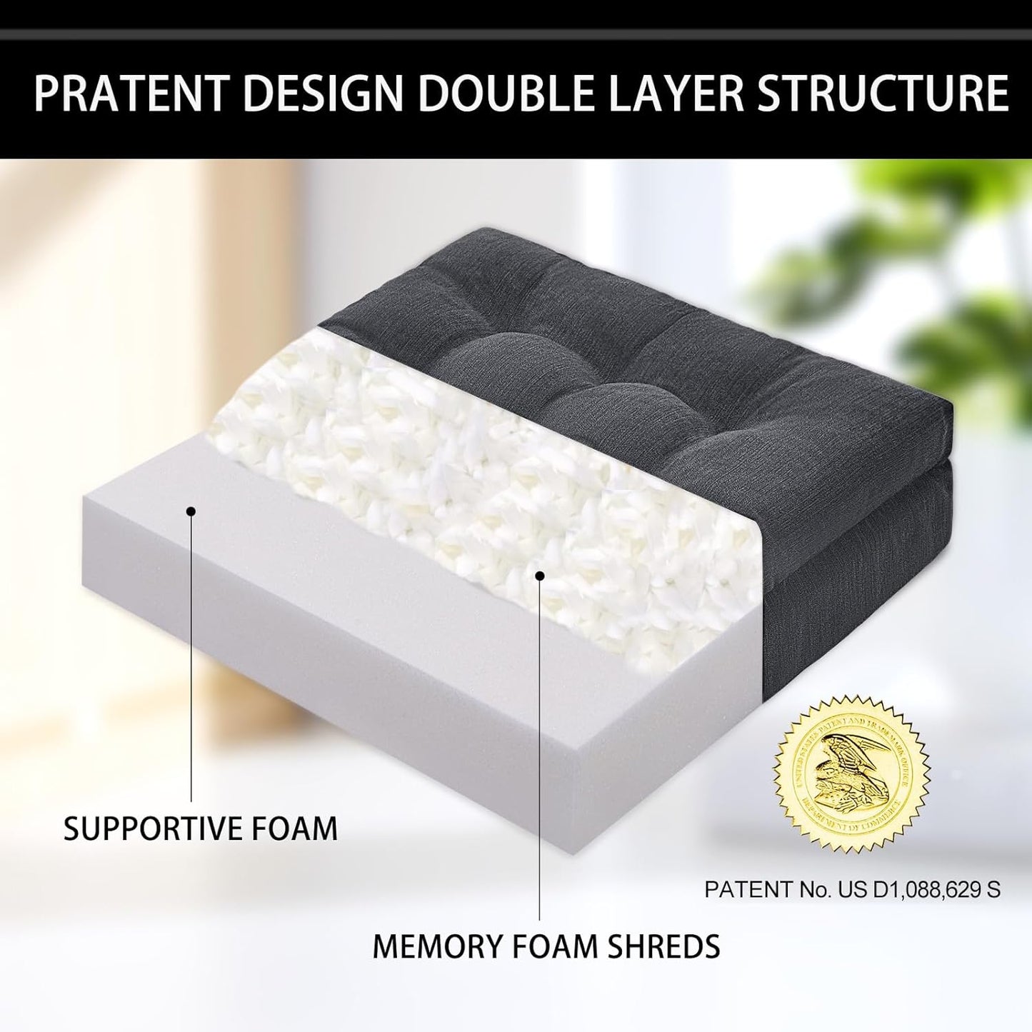 HAVARGO Recliner Cushions for Elderly, 20x20x4 Inch Thick Chair Cushion for Shorter Users Patent Design Soft Tufted Dual Layer Booster Seat Cushions for Seniors Recliner Risers Gray 1P