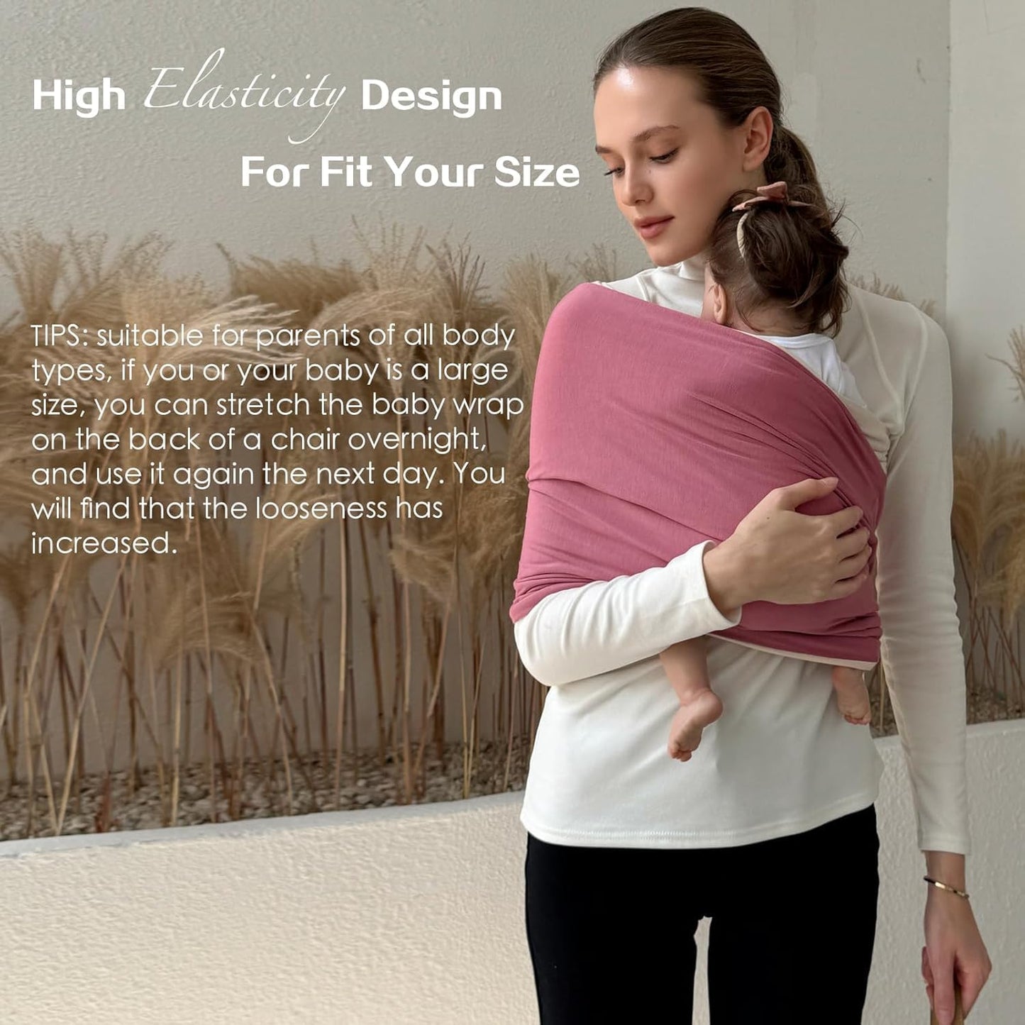 Baby Wraps Carrier, Baby Carrier Wrap Baby Wearing Wrap Newborn Wrap Carrier(7-30lbs), Baby Sling, Baby Carrier Sling for Newborn and Infant, Cream+Pink