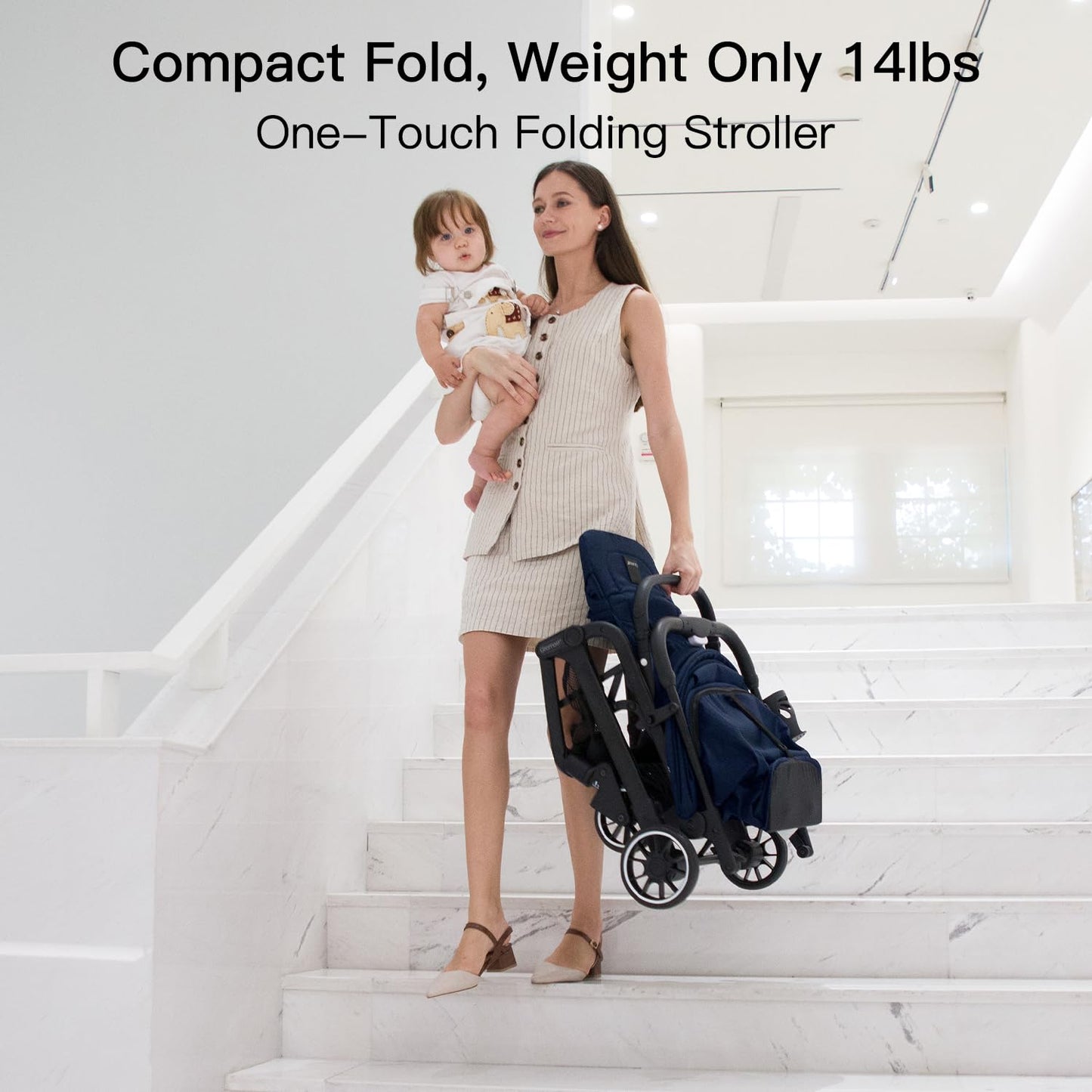 Compact Fold Baby Stroller, Lightweight Travel Toddler Stroller with One-Click Fold, Extendable UPF50+ Canopy, Cup Holder, UV Protected and Waterproof, One-Hand Folding - Blue