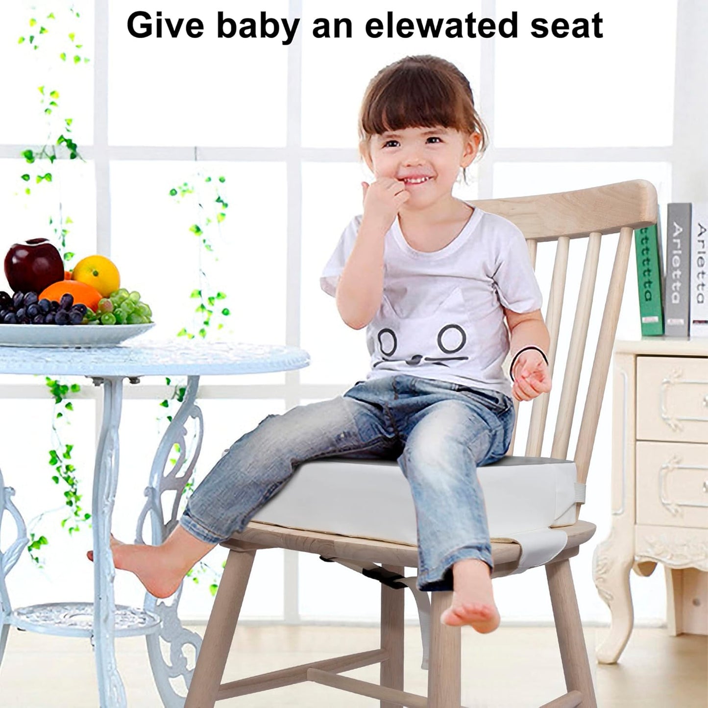 Toddler Booster Seat Dining, PU Washable 2 Straps Safety Buckle Kids Booster Seat for Dining Table, Portable Travel Increasing Cushion…