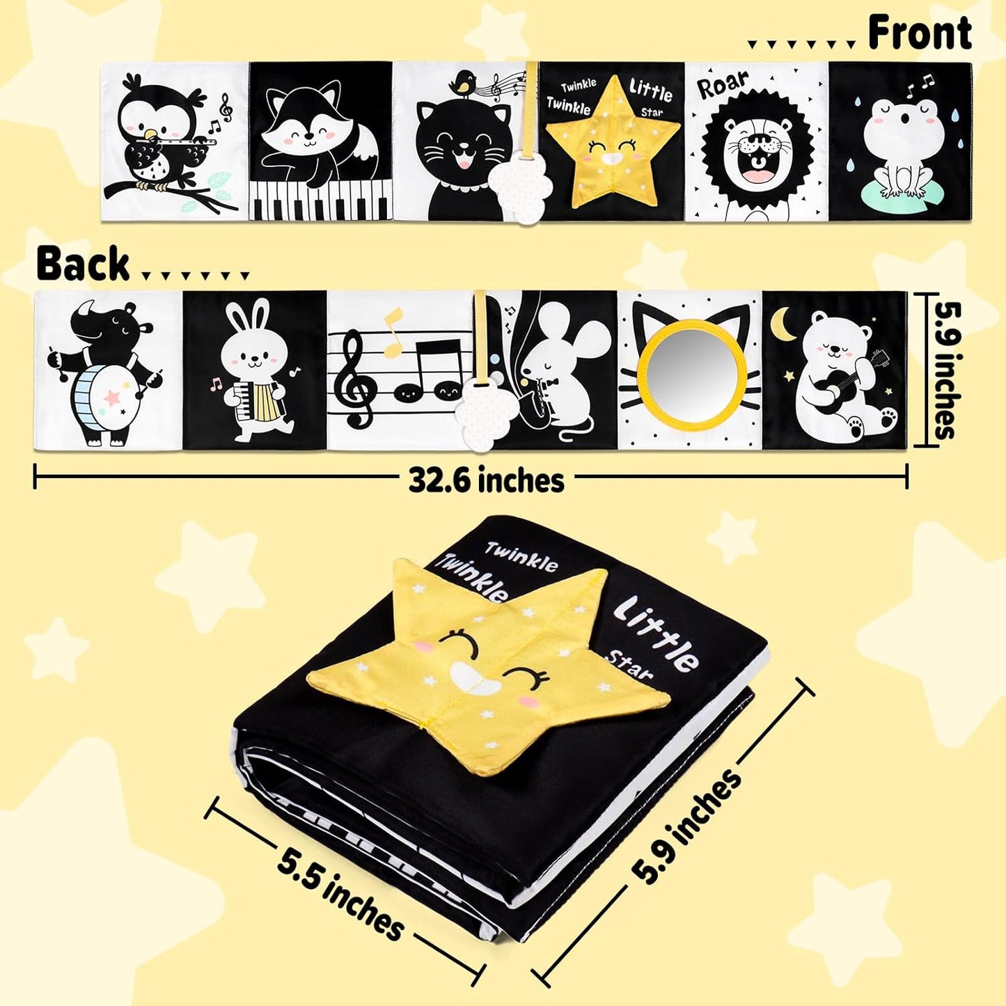 OKOOKO Black and White High Contrast Baby Book 0-6 Months Baby Soft Book Tummy Time Toy Crib Stroller Toy Montessori Sensory Toy Early Education Months Newborn Infant for 0+