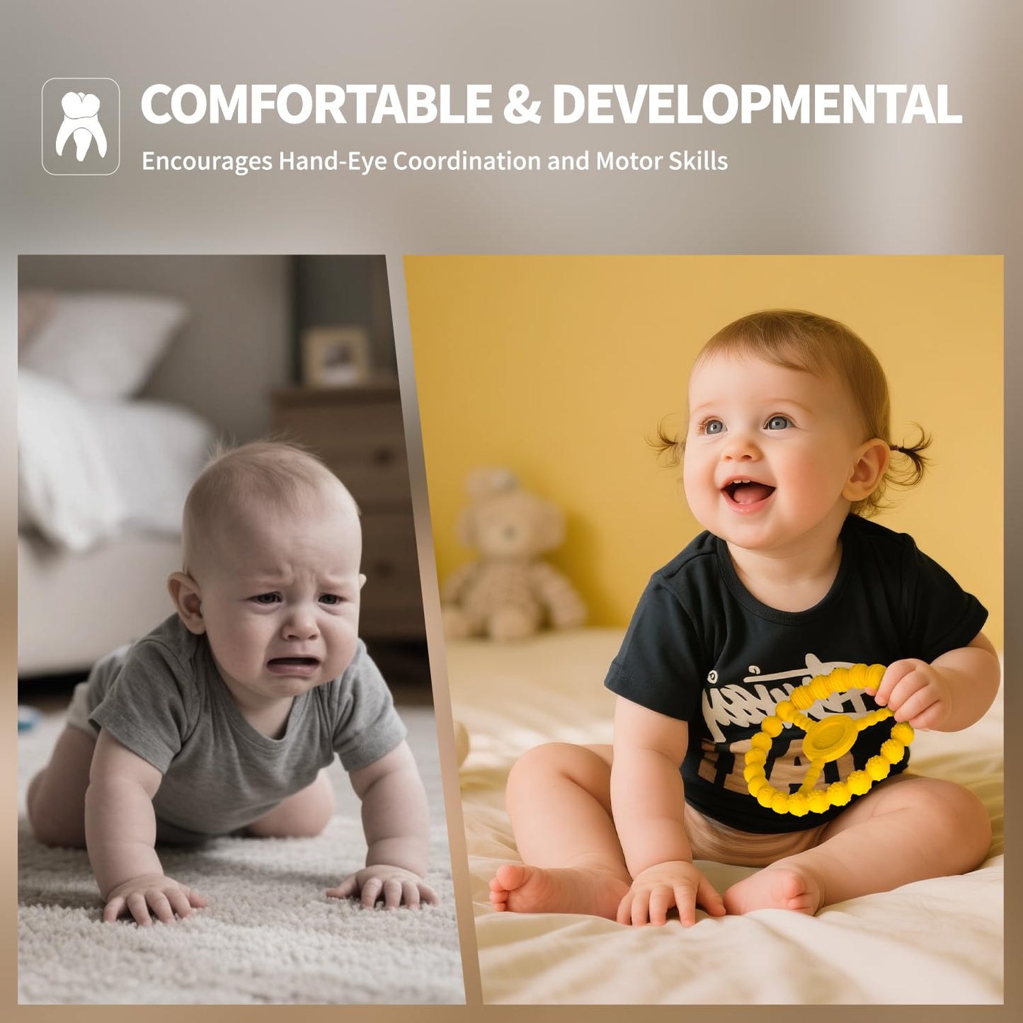 Baby Toys 6-12 Months, 3 Pack Silicone Teething Rings for Babies 0-6 months, Freezer Safe Ring Teethers 12-18 Months Essentials, Infant Teething Relief, Newborn Girl Easter Gifts (Lavender Yellow Red)