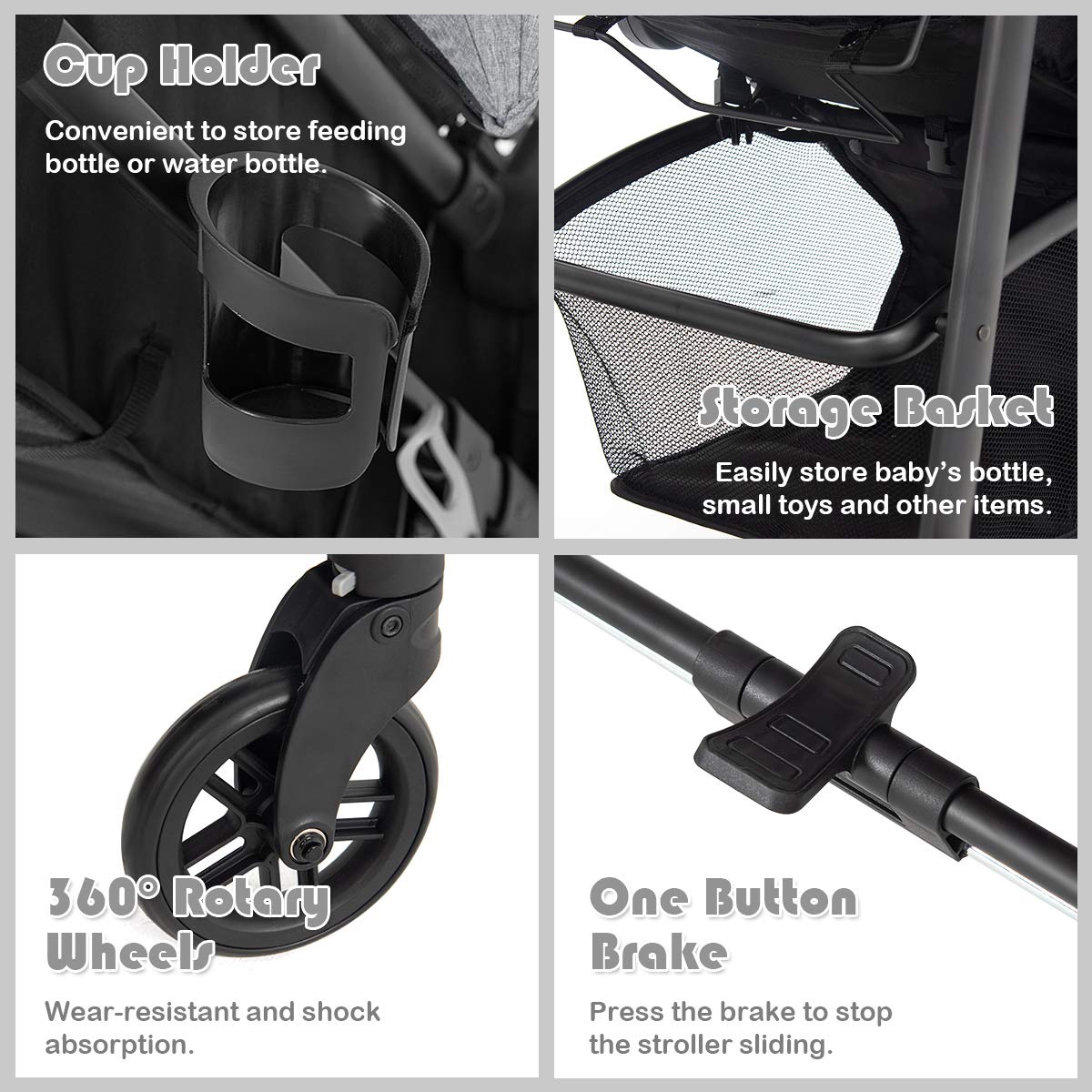 BABY JOY Baby Stroller, 2 in 1 Convertible Carriage Bassinet to Stroller, Pushchair with Foot Cover, Cup Holder, Large Storage Space, Wheels Suspension, 5-Point Harness (Gray)