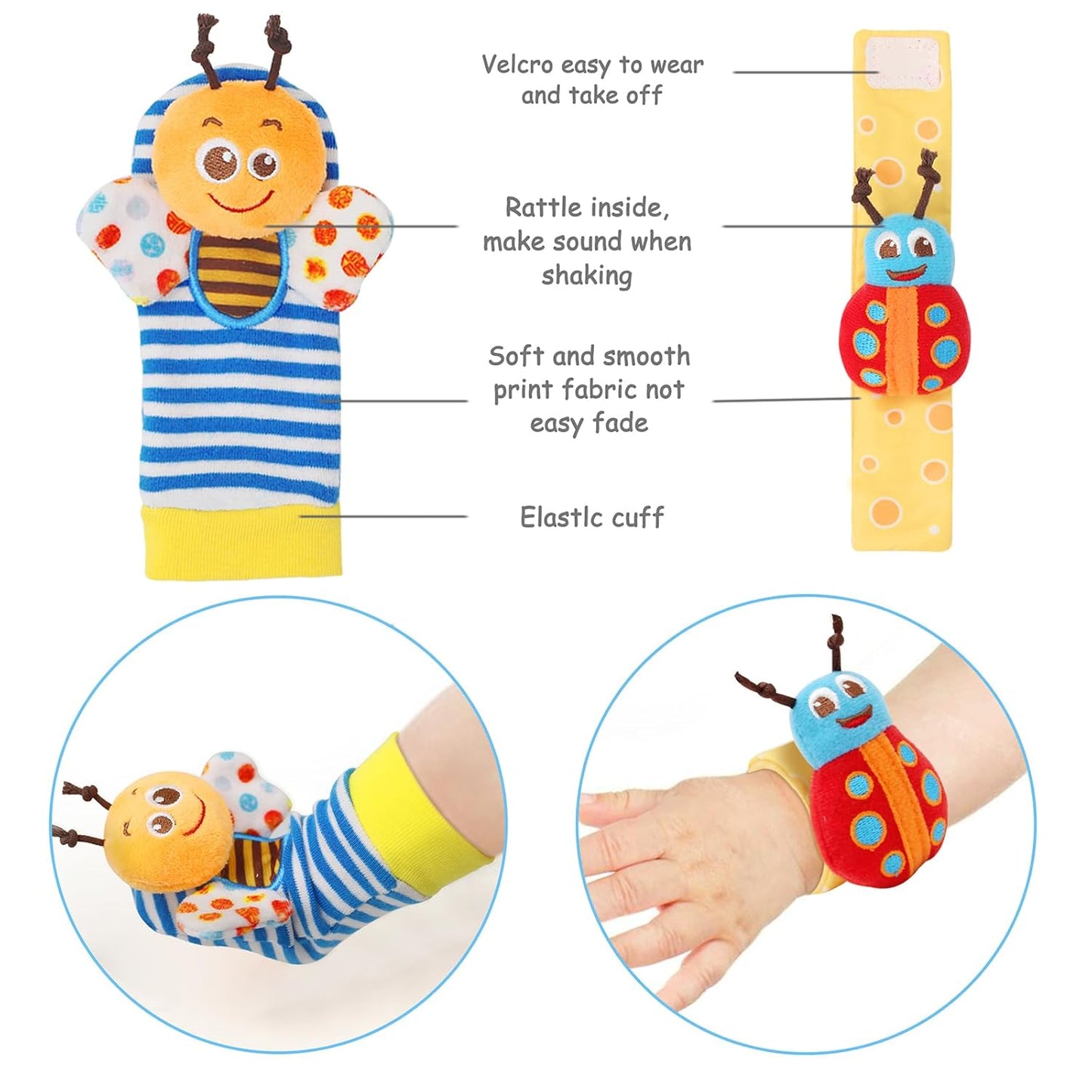 Bloobloomax Wrist Rattle Socks and Foot Finder Set, Infant Girl Boy Toys for Babies 0-36 Months, Newborn Hand & Foot Toys for 0 to 3 Years, Baby Shower Gifts Set with Wrist Rattle Socks (Dark Blue)