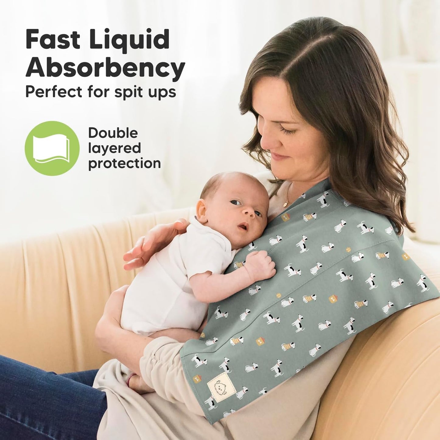 Organic Burp Cloths Baby Boy, Girl - 6-Pack Large Cotton Burping Cloths for Babies, Spit Up Rags, Super Absorbent, Ultra Soft Newborn Rag, Gender Neutral, Machine Washable, Durable(Pets & Paws)