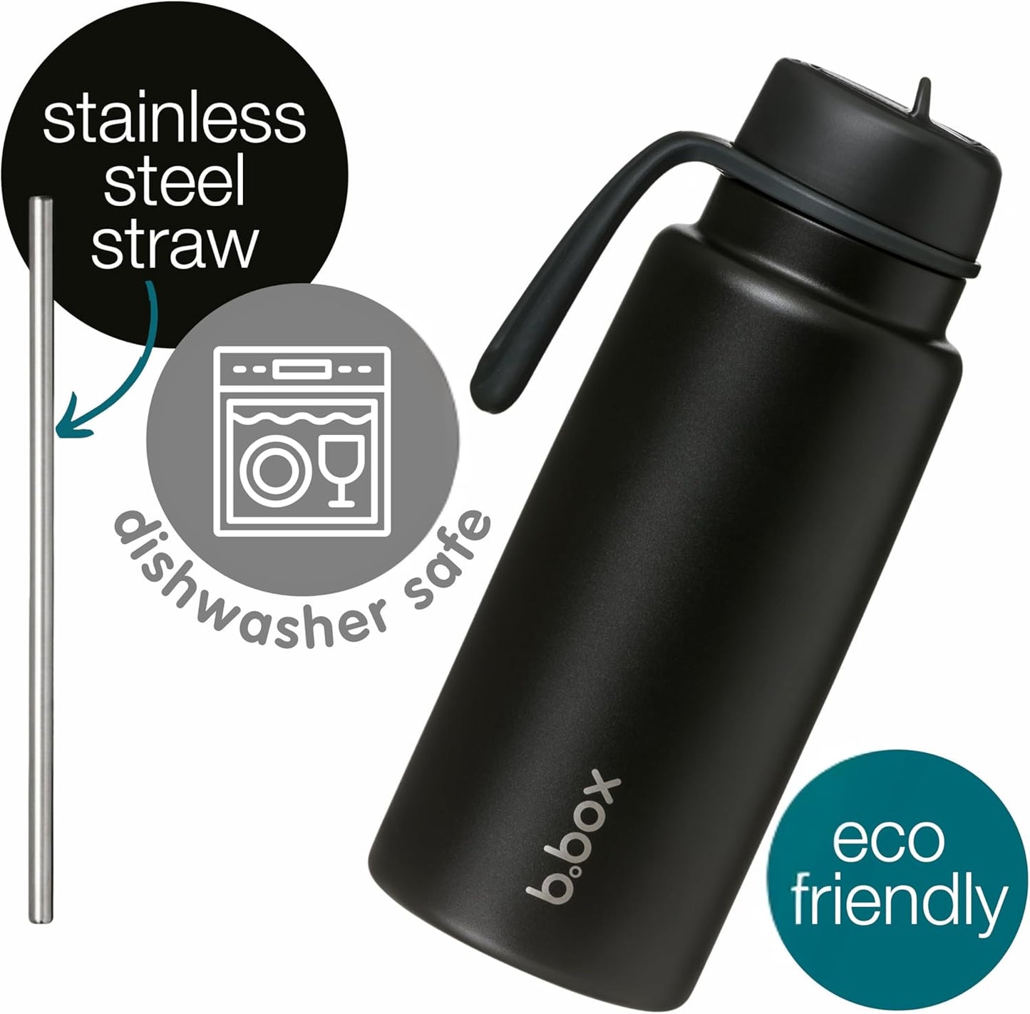 b.box Triple Insulated 34oz Water Bottle w/Stainless Steel Straw. 46 Hours Cold. Leak Proof Tumbler with Lid and Straw for Travel, Gym & School. BPA Free Sports Water Bottles.