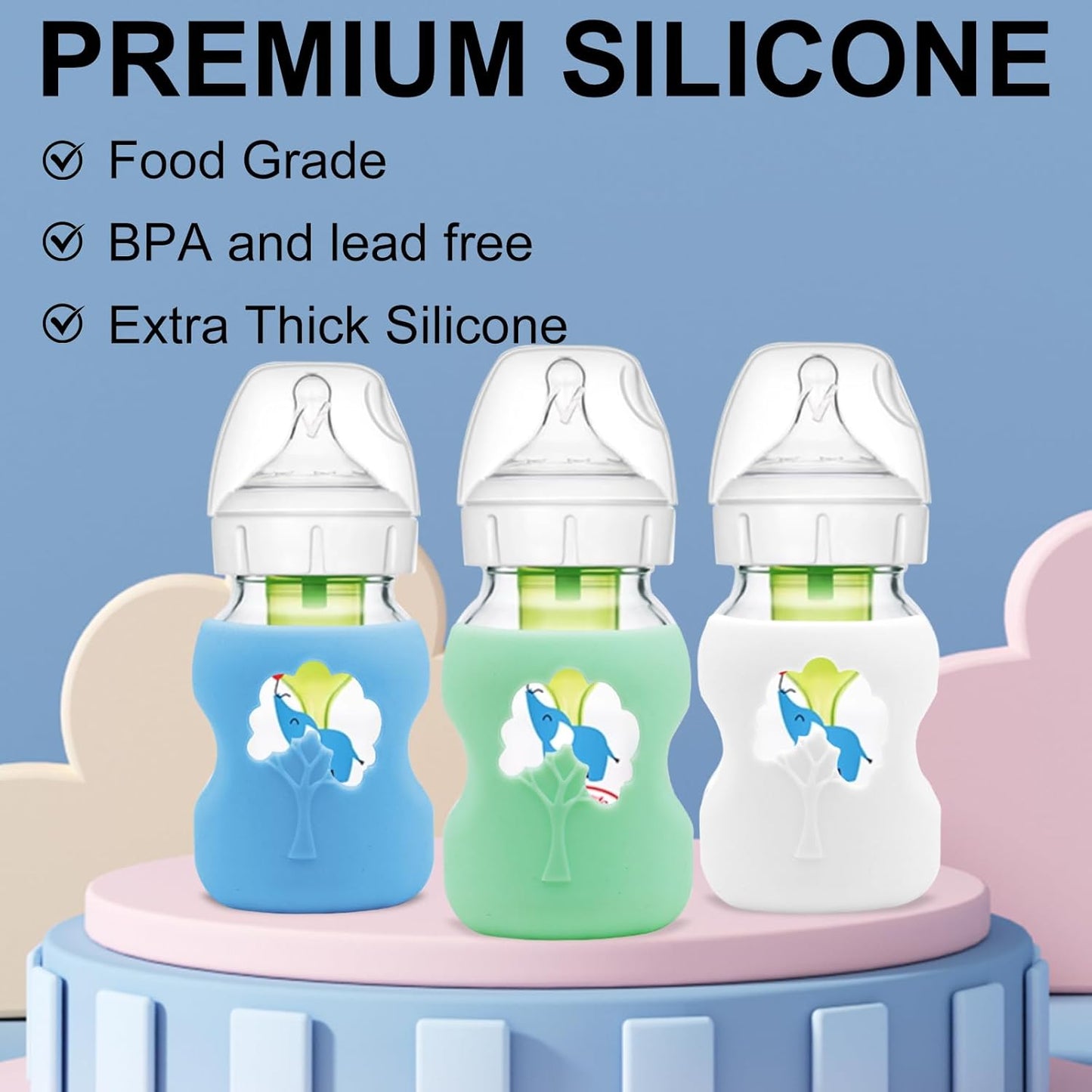 3 Pack Anti Breakage Baby Bottle Holder, Silicone Sleeves for Dr. Brown's Natural Glass Baby Bottles, Anti Flow Sleeve for Infant Bottles (5 Ounce)