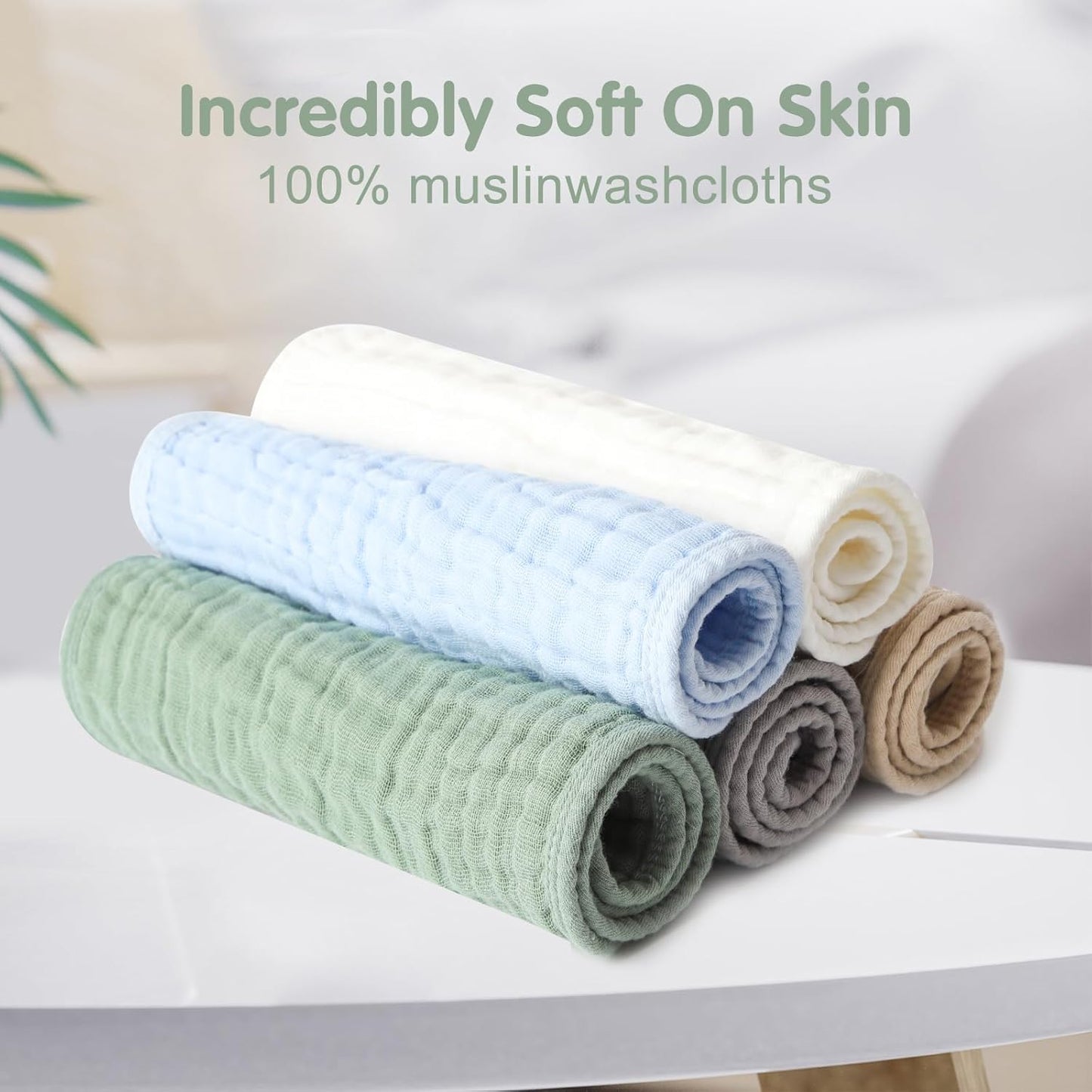 Muslin Burp Cloths Set for Babies 100% Cotton Baby Washcloths, Large 20''x10'' Extra Absorbent and Soft 10 Pack for Boys & Girls Blue Grey Green