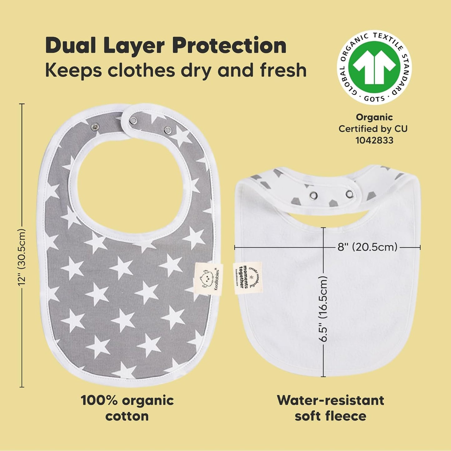 8-Pack Organic Baby Bibs for Boys, Girls - Soft Cotton Drooling and Teething Bibs for Baby Girl & Boy, Extra Absorbent, Easy To Clean & Put On for Toddler, Newborn, Infant 0-24 Months (Grayscape)