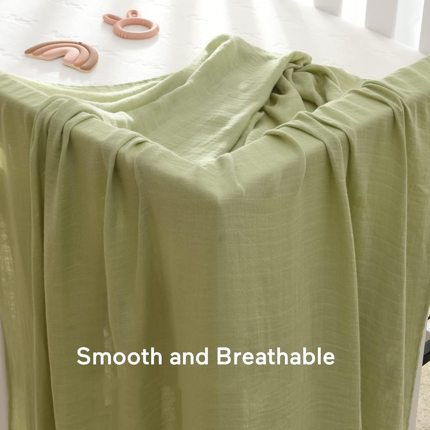 Momcozy Muslin Swaddle Blankets, 4 Pack Ultra Soft Neutral Matching Baby Swaddle Blanket, Breathable Skin Friendly, Large 47 x 47 Inch Swaddling Receiving Blanket for Boy Girl, Light Green