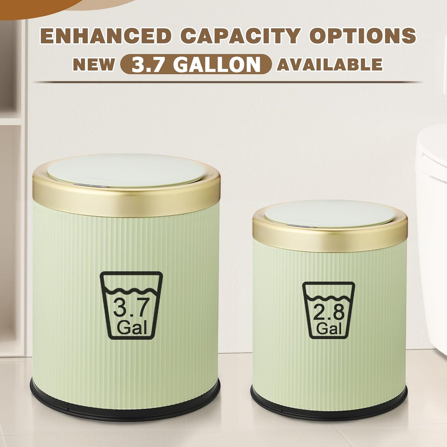 Motion Sensor Bathroom Trash Can Touchless, 3.7 Gallon Modern Automatic Garbage Can with Lid,Diaper Trash Bin,Plastic Smart Dog Proof Trash Bin Suitable for Toilet, Bedroom, Office, Kitchen -Green