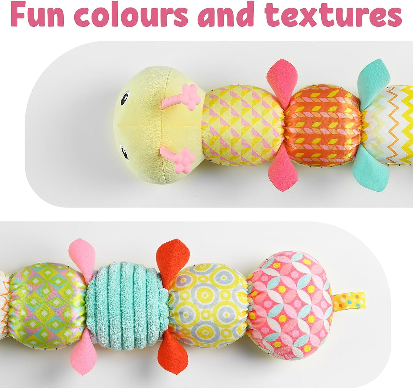 LIGHTDESIRE Baby Toys Musical Caterpillar,Infant Stuffed Animals Toy with Crinkle and Rattles,Soft Sensory Toys with Textures for Tummy Time Newborn Boys Girls 0 3 6 12 Months(Yellow)