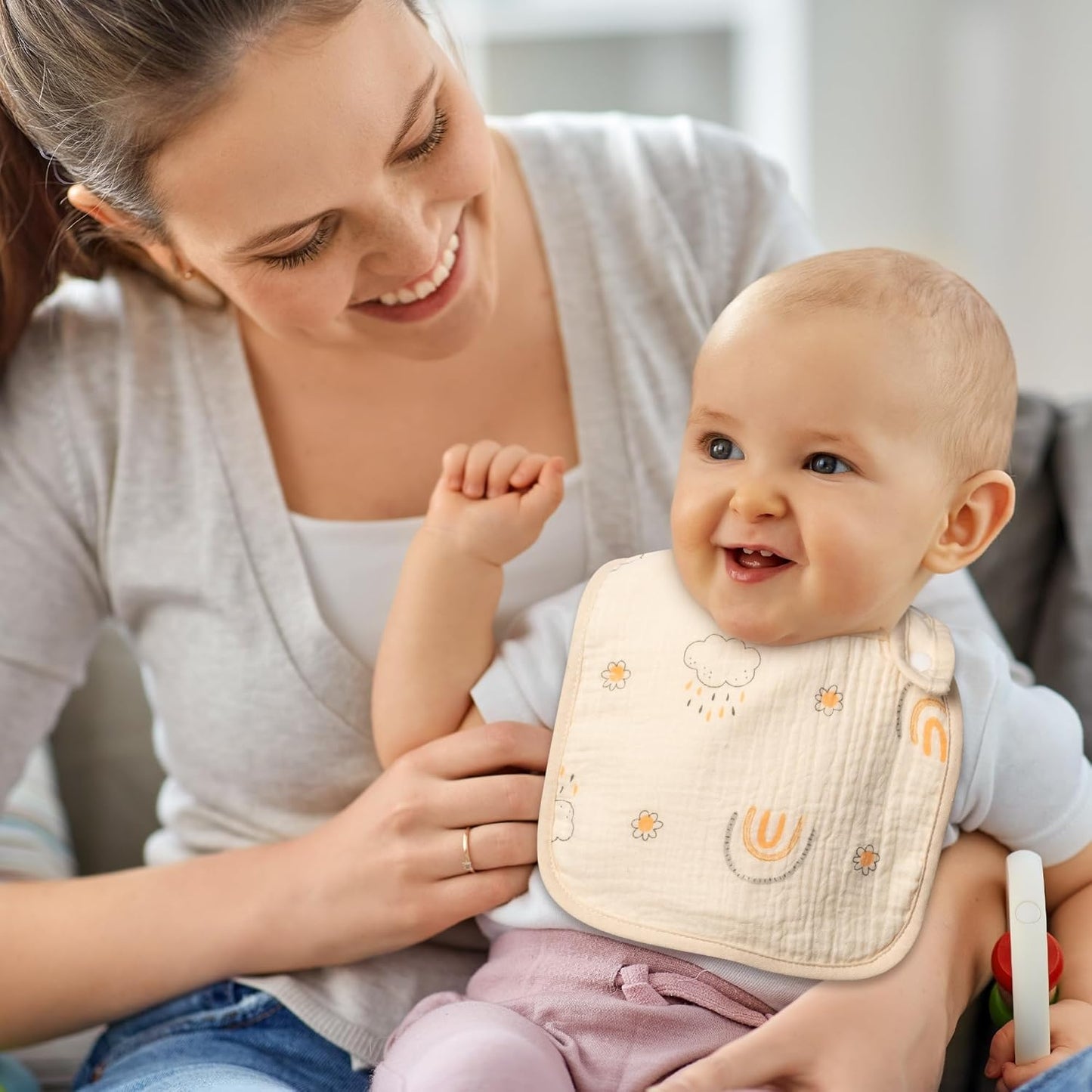 Zainpe 6Pcs Snap Muslin Cotton Baby Bibs Rabbit Bear Sheep Pattern Bandana Drool Cloths Soft Absorbent Adjustable Burp Cloth Feeding Bib for Newborns Girls Boys Toddlers Teething Eating 0 to 36 Months